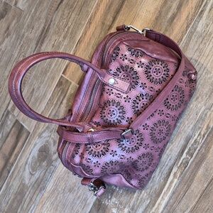 Kompanero Laser Cut Mandala Floral Design Genuine Leather Satchel Crossbody Bag